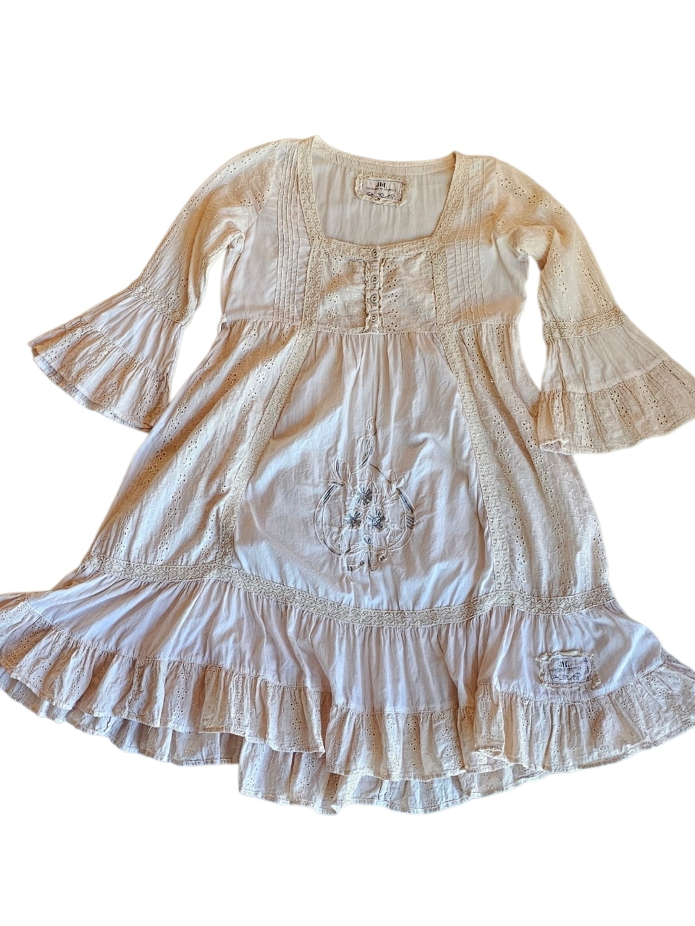JDL Jeanne d’Arc Living Romantic Prairie Dress Cream Eyelet Lace Cottagecore Sm